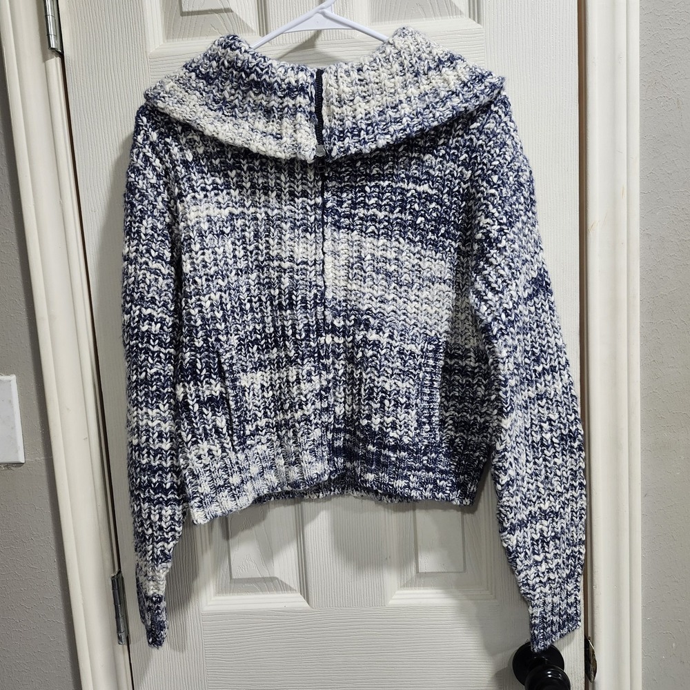 Sundance Women's Chunky Knit Zip Up Sweater Blue White Marled Collared Size S - Picture 9 of 15